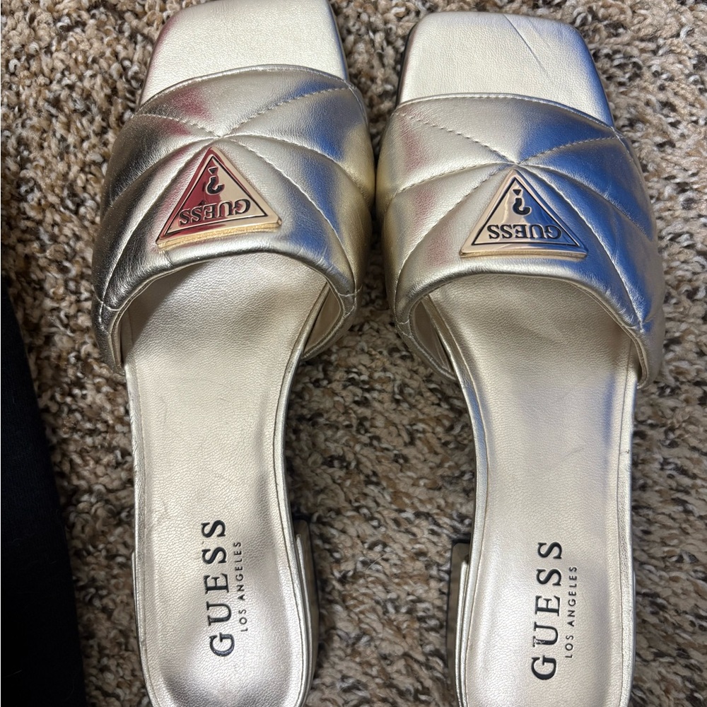 Guess Metallic Gold Slide Sandals